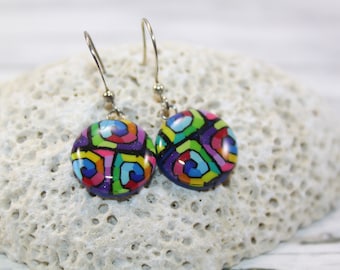 Rainbow earrings, round rainbow earrings, small rainbow earrings, bohemian earrings, dangle  lgbtq earrings