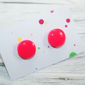 Neon pink stud earrings, neon pink studs, post pink earrings, tiny pink stud earrings, dot pink earrings, minimalist pink studs