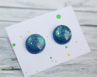 sparkly blue stud earrings blue studs,blue post earrings,blue tiny glitter stud earrings,blue dot earrings, sparkly studs, glitter studs,