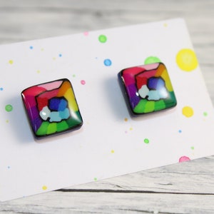 Rainbow Polymer Clay Stud Earrings: Colorful Resin Jewelry