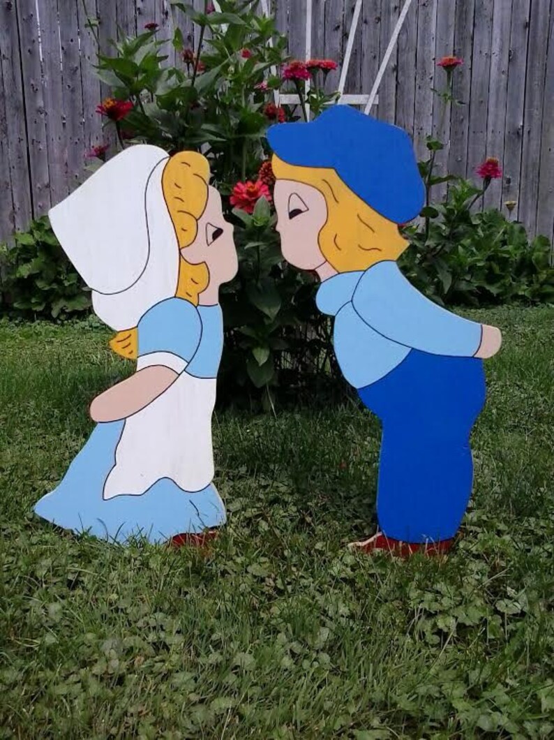 Dutch Kids Kissing Outdoor Wood Yard Art Lawn Decoration Etsy