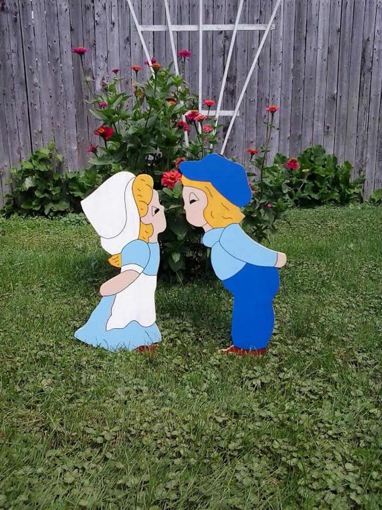 Dutch Kids Kissing Outdoor Wood Yard Art Lawn Decoration Etsy