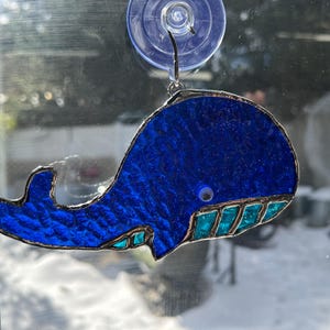 Stained glass whale ornament. Handmade suncatcher