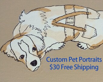 Custom Dog / Cat Portrait Pet Portrait Hand Painted