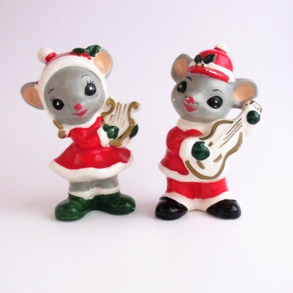 Napco Christmas Mice, Set Of Two Christmas Figurines, Holiday Decorations