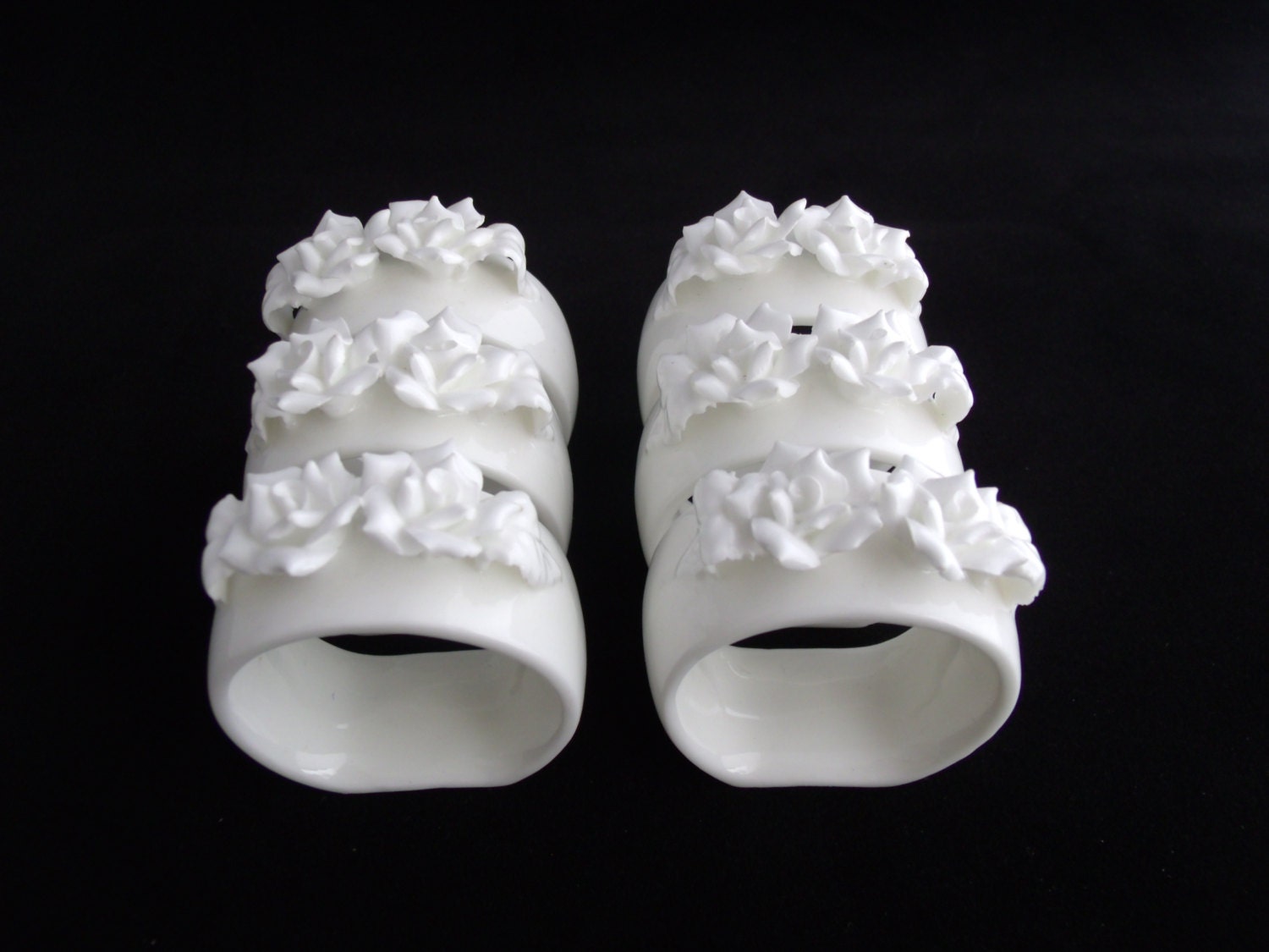 Ceramic Napkin Rings With Applied Roses Set of 6 White Napkin Etsy