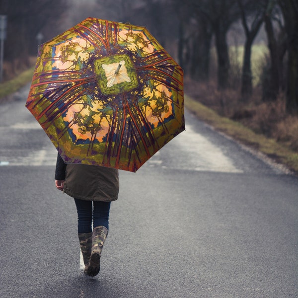 Pines On The Hill Rain Umbrella from Original Landscape Painting by Jan Schmuckal Automatic Open 41" wide! IN STOCK!