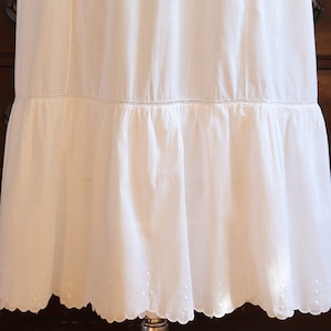 1910s Edwardian Cotton Petticoat Skirt: Embroidered Scallop Hem, Antique Handmade