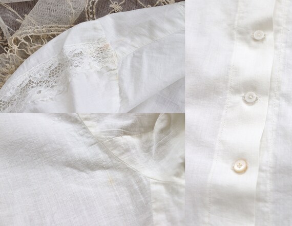 Antique 1900s White Cotton Blouse with Lace Inset… - image 10