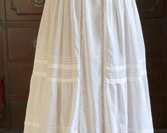 Antique Edwardian Pleated Cotton Batiste Skirt - 1900s 1910s Sheer Fancy Skirt with Lace