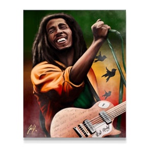 Lámina artística &quot;One Love&quot; de Marley, póster de Marley, decoración de pared de reggae, regalo de Marley, decoración del hogar, regalo para amantes de la música, arte de pared de Jamaica, arte de reggae