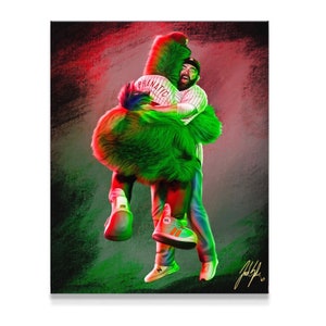 The Phillie Phanatic And Kelce &quot;Best Friends&quot; Artwork, Funny Philadelphia Mascot Poster, American Football Player Canvas Print, Football Fan