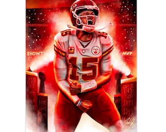 Póster de Mahomes, arte mural de fútbol genial, impresión artística de jugador de fútbol, arte de fútbol de Kansas City, regalo para fanáticos de Kansas, póster de cueva de hombre, decoración para el día del juego