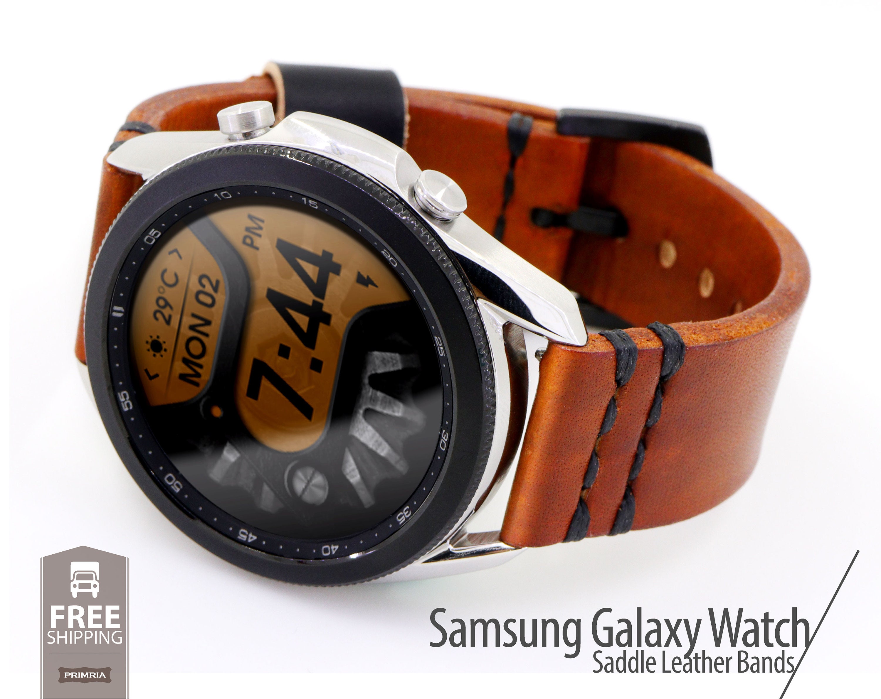 Dark Brown Leather Band for Samsung Galaxy Watch 3 45mm 46mm Gear S3  Frontier and Classic Tooled Embossed Bracelet Strap Pins Tool B22