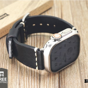 Genuine Full Grain Leather Apple Watch Ultra Band 49mm 45 mm, 44mm, 42mm, 41mm, 40 mm and 38 mm for Series Anniversary and Birthday Gifts