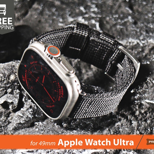 Bracelet ultra-robuste compatible avec l'Apple Watch, 49 mm - Adaptateurs de bracelet en nylon pour montre sport robuste, 4 mm d'épaisseur