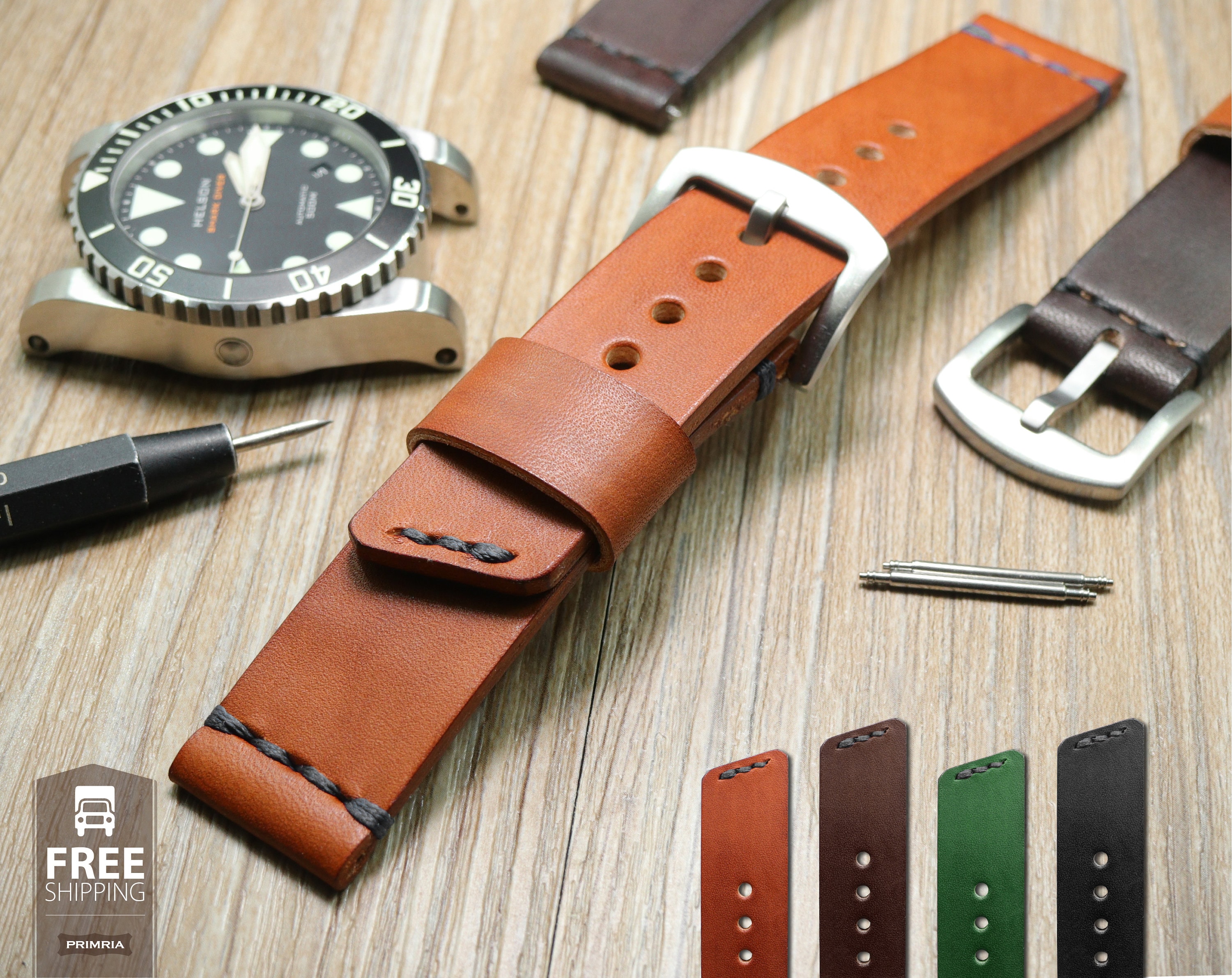 Coffee Brown Handmade Leather Mens Watch Strap 19mm 20mm 22mm 24mm Watch Band Thick Skin Etsy UK