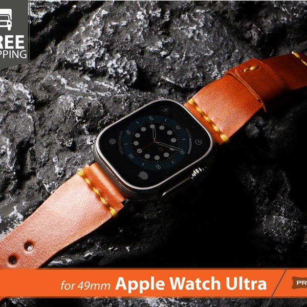 SADDLE DOUBLE-BONDED Tapered Wide Leather Strap | Compatible Apple Watch Ultra Band 49mm Series 45mm 41mm 44mm 40mm