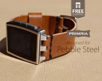 Leren bandjes / band compatibel met Pebble Steel - koffiebruin