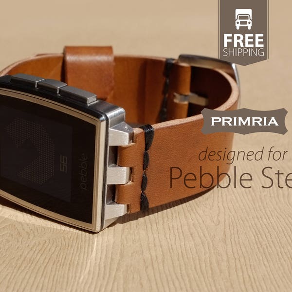Leather Straps / Band compatible with Pebble Steel  - Coffee Brown