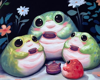 Round Boy Brigade Frogs | Art Print | Original Wall Hanging | Cottage Core Art | Cute Gift