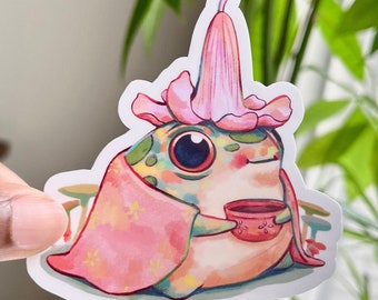 Cozy Frog Sticker | Vinyl Water Resistant Sticker | Cute Frog Sticker | Comfy Frog Sticker