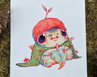 Impression d'art grenouille Nature Crafter | Art mural original | Art mignon de grenouille | Reine grenouille noyer