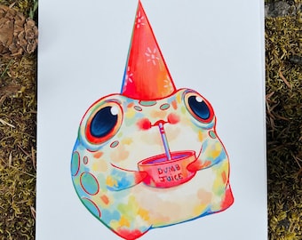 Dumb Juice Frog Art Print | Original Wall Hanging | Cottagecore Frog Art | Cute Gift