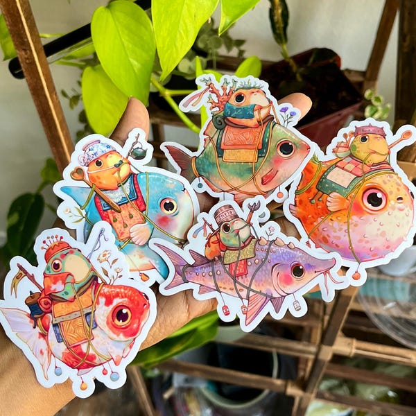 Fish and Frog Sticker Set | Vinyl Water Resistant Sticker | Cute Frog Sticker | Fun Frog Gift