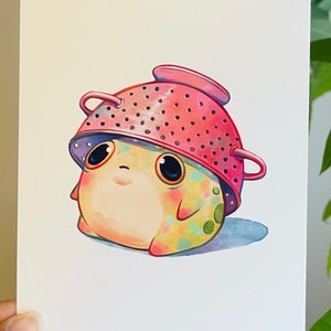 Strainer Steve Frog | Art Print | Original Wall Hanging | Cottagecore Frog Art | Cute Gift