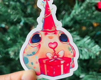 Present Frog Sticker | Vinyl Water Resistant Sticker | Cute Sticker | Gifting Frog