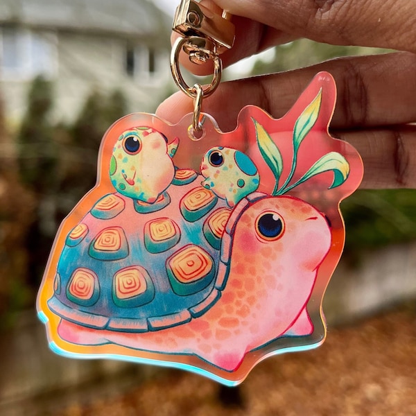 Bill the Tortoise Keychain | 2.5in Acrylic Keychain with Gold Colored Clasp | Tortoise Keychain | Keycharm