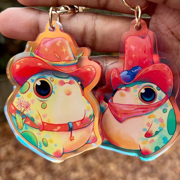 Sheriff and Deputy Frog Keychains | 2.5in Acrylic Keychain with Gold Colored Clasp | Frog Keychain | Cowboy Frogs