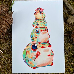Frog Stack Art Print | Original Wall Hanging | Cute Frog Art | Frog Family