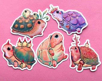 Tortoise Sticker Set | Vinyl Waterproof Sticker | Cute Tortoise Sticker | Fun Frog Gift | Tortoise and Frog Friends | Colorful Turtles