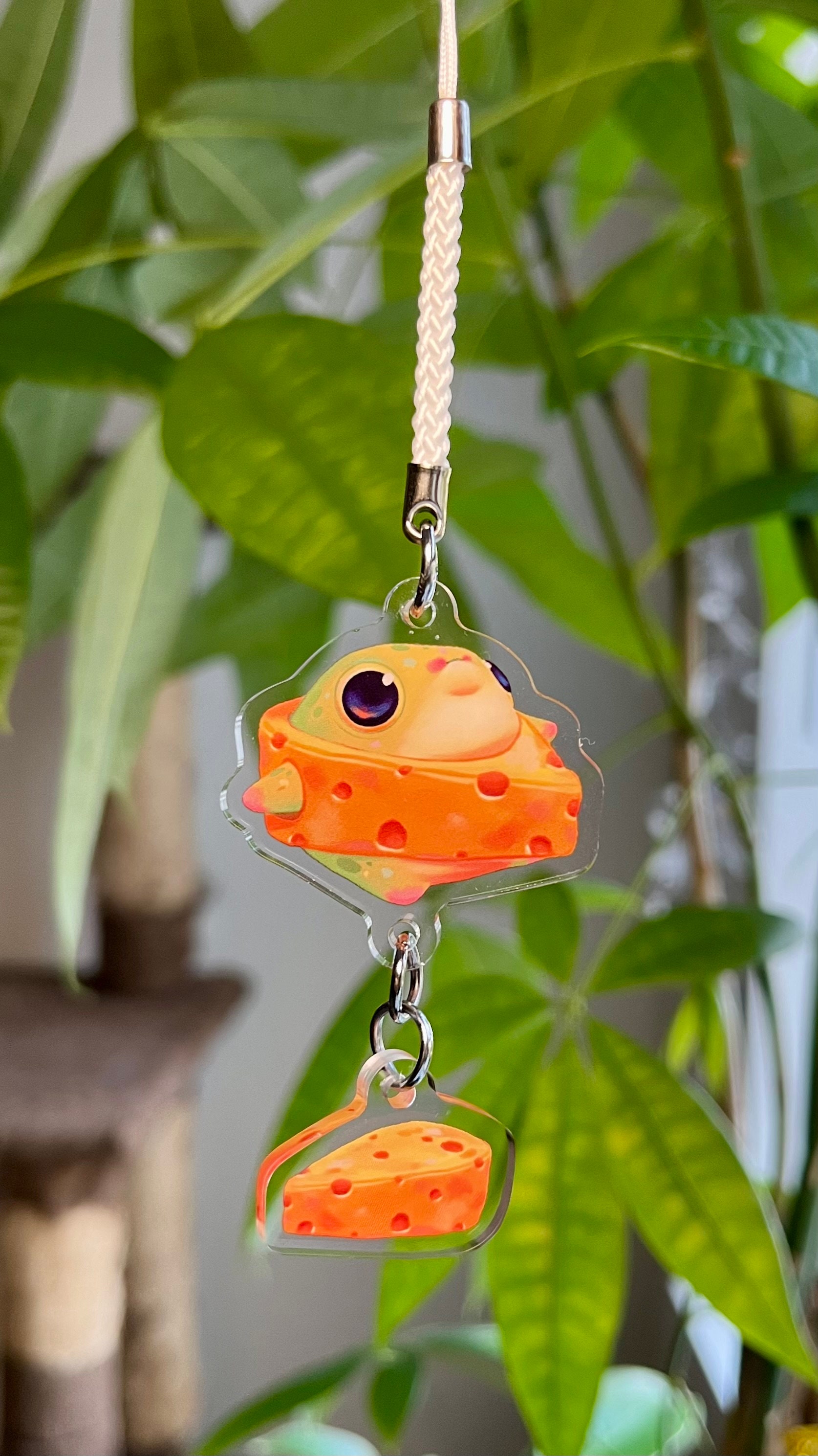 Cheese Frog Phone Charm | 1in Acrylic Charm With Braided Strap | Frog ...