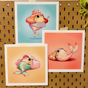 Impression d'art Merfrogs | Suspension murale originale | Illustration de grenouille Cottagecore | Cadeau mignon | Grenouilles sirènes