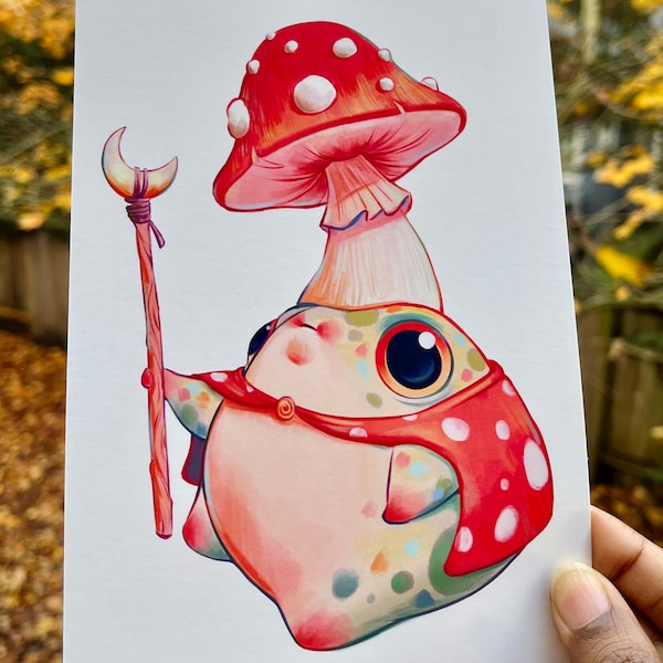 Fungimancer Frog Art Print | Original Wall Hanging | Cute Frog Art | Cozy Frog | Mushroom Frog