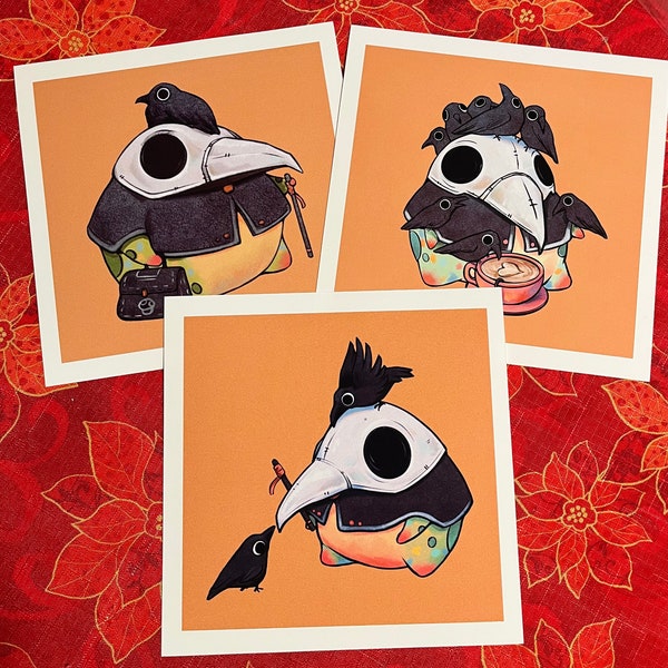 Plague Doctor Frogs Art Print Set | Wall Art Set | Cute Frog Art | Original Wall Hanging | Plague Frog Collection | Crow Friends