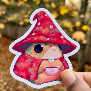Autumn Witch Frog Sticker | Vinyl Waterproof Sticker | Cute Sticker | Cozy