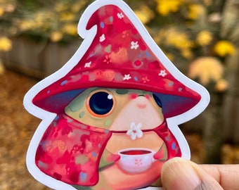 Autumn Witch Frog Sticker | Vinyl Water Resistant Sticker | Cute Sticker | Cozy
