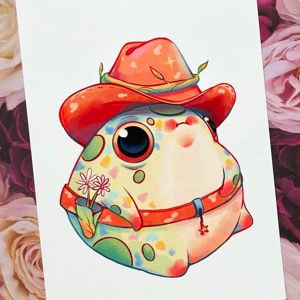 Sheriff Frog | Art Print | Original Wall Hanging | Cottagecore Frog Art | Cute Gift | Cowboy Frog