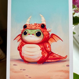 Dragon Frog | Art Print | Original Wall Hanging | Cottagecore Frog Art | Cute Gift | Year of the Dragon