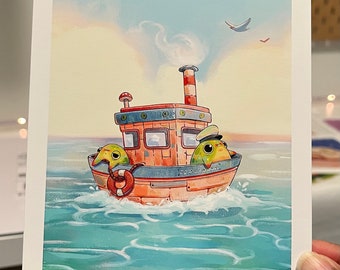 Sailor Frogs | Art Print | Original Wall Hanging | Cottagecore Frog Art | Cute Gift |