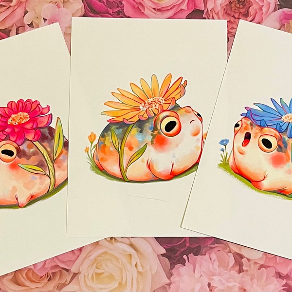 Desert Frogs Set | Art Print | Original Wall Hanging | Cottagecore Frog Art | Cute Gift | Flower Frog
