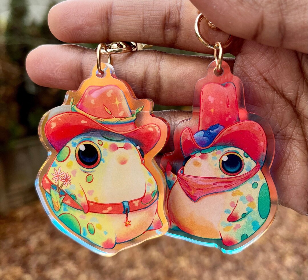 Sheriff and Deputy Frog Keychains 2.5in Acrylic Keychain With Gold