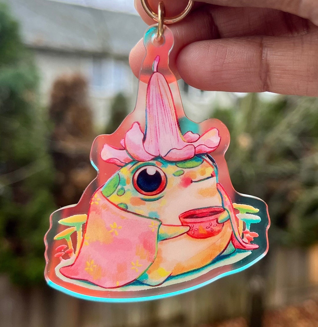 Cozy Frog Keychain | 2.5in Acrylic Keychain With Gold Colored Clasp ...