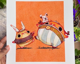 Warrior Frog Friends | Art Print | Original Wall Hanging | Cottagecore Frog Art | Cute Gift
