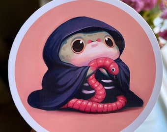 Grim Frog and Worm Sticker | Vinyl Water Resistant Sticker | Cute Sticker | Cute Frog