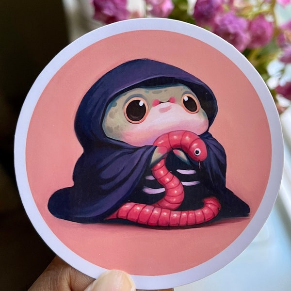 Grim Frog and Worm Sticker | Vinyl Waterproof Sticker | Cute Sticker | Cute Frog